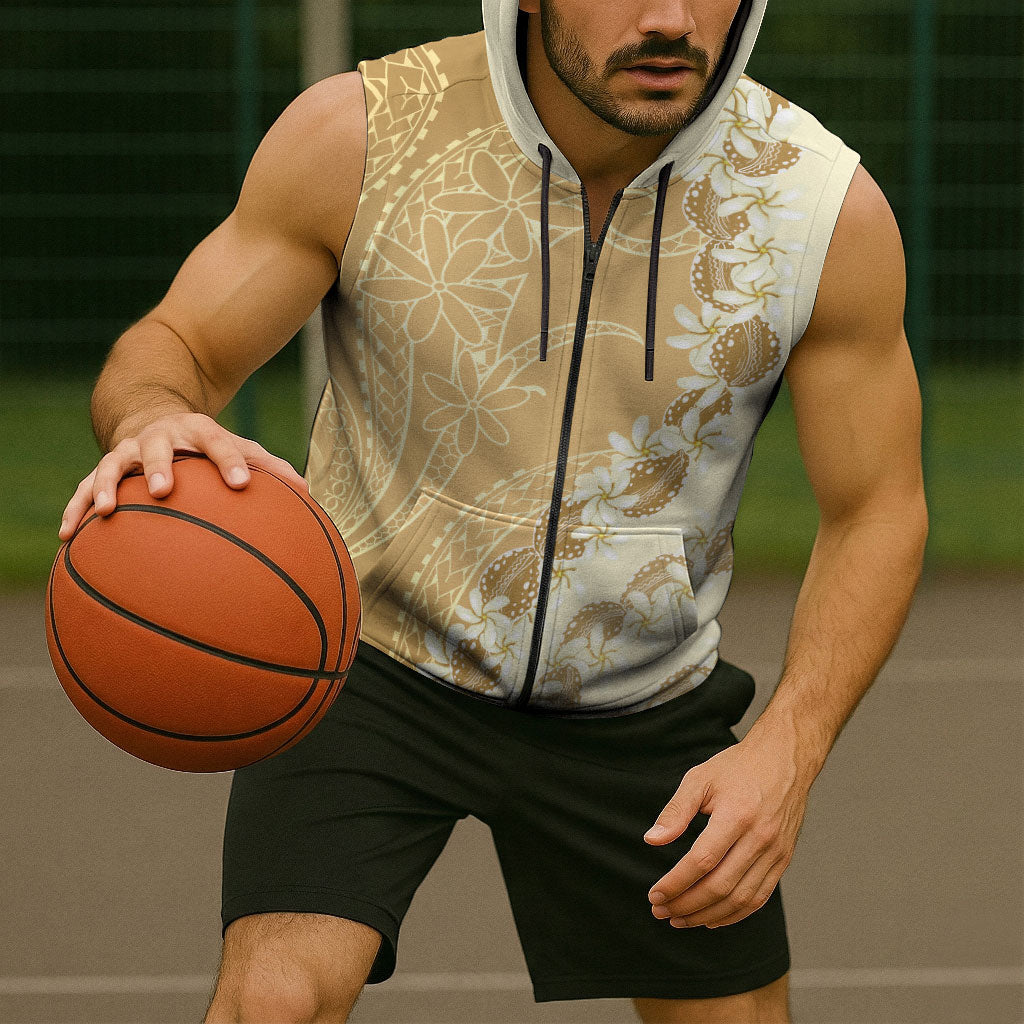 Heiva i Tahiti Sleeveless Zip Hoodie Tahitian Tiare Maori Cowrie Lei Brown LT14 - Polynesian Pride