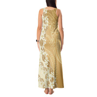 Heiva i Tahiti Tank Maxi Dress Tahitian Tiare Maori Cowrie Lei Brown