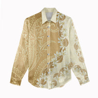 Heiva i Tahiti Women Casual Shirt Tahitian Tiare Maori Cowrie Lei Brown LT14 - Polynesian Pride