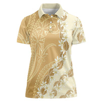 Heiva i Tahiti Women Polo Shirt Tahitian Tiare Maori Cowrie Lei Brown LT14 Female Brown - Polynesian Pride