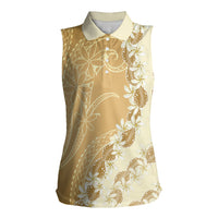 Heiva i Tahiti Women Sleeveless Polo Shirt Tahitian Tiare Maori Cowrie Lei Brown LT14 Female Brown - Polynesian Pride