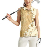 Heiva i Tahiti Women Sleeveless Polo Shirt Tahitian Tiare Maori Cowrie Lei Brown LT14 - Polynesian Pride