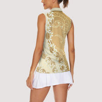 Heiva i Tahiti Women Sleeveless Polo Shirt Tahitian Tiare Maori Cowrie Lei Brown LT14 - Polynesian Pride