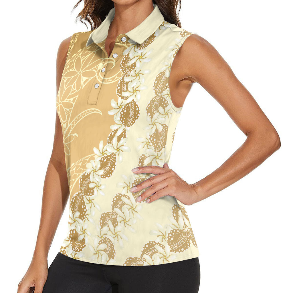 Heiva i Tahiti Women Sleeveless Polo Shirt Tahitian Tiare Maori Cowrie Lei Brown LT14 - Polynesian Pride