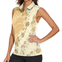 Heiva i Tahiti Women Sleeveless Polo Shirt Tahitian Tiare Maori Cowrie Lei Brown LT14 - Polynesian Pride
