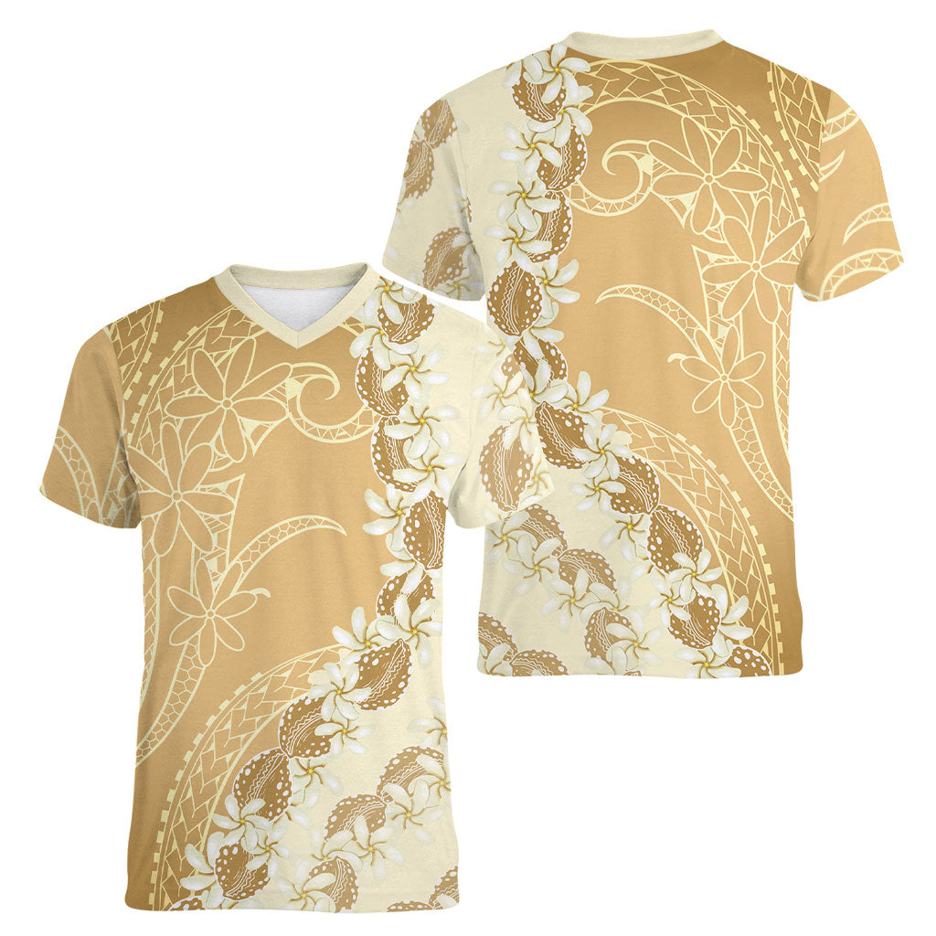 Heiva i Tahiti Women V-Neck T-Shirt Tahitian Tiare Maori Cowrie Lei Brown LT14 - Polynesian Pride