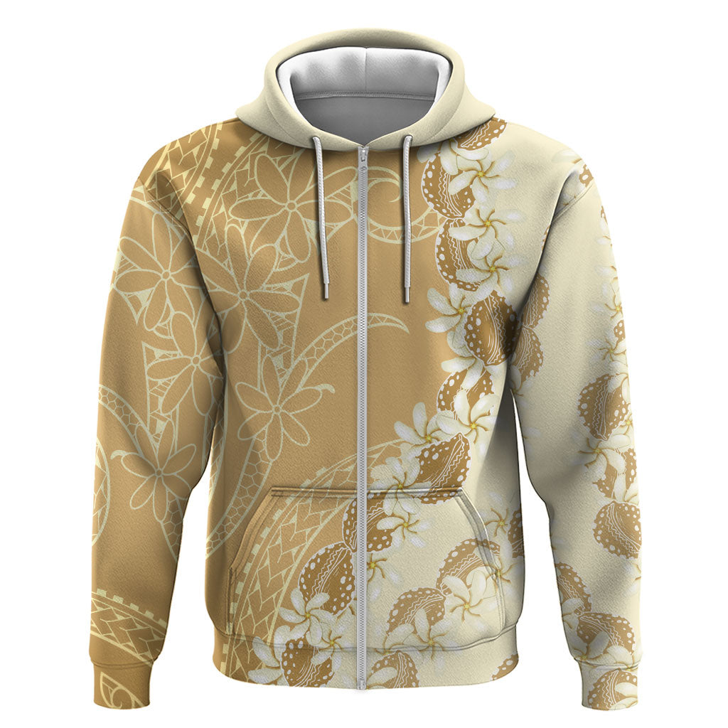 Heiva i Tahiti Zip Hoodie Tahitian Tiare Maori Cowrie Lei Brown