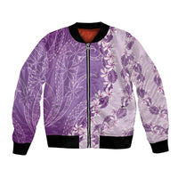 Heiva i Tahiti Bomber Jacket Tahitian Tiare Maori Cowrie Lei Purple