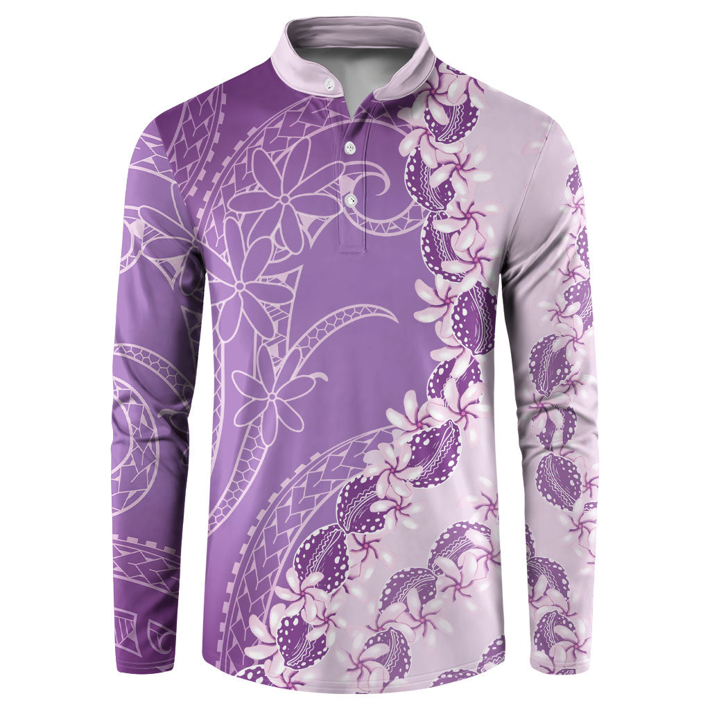 Heiva i Tahiti Button Sweatshirt Tahitian Tiare Maori Cowrie Lei Purple