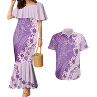 Heiva i Tahiti Couples Matching Mermaid Dress and Hawaiian Shirt Tahitian Tiare Maori Cowrie Lei Purple LT14 Purple - Polynesian Pride