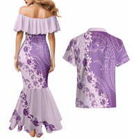 Heiva i Tahiti Couples Matching Mermaid Dress and Hawaiian Shirt Tahitian Tiare Maori Cowrie Lei Purple LT14 - Polynesian Pride