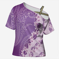 Heiva i Tahiti Cross Shoulder Shirt Tahitian Tiare Maori Cowrie Lei Purple