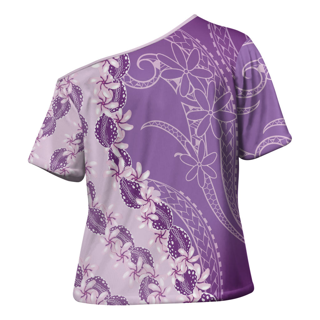 Heiva i Tahiti Cross Shoulder Shirt Tahitian Tiare Maori Cowrie Lei Purple