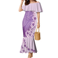 Heiva i Tahiti Family Matching Mermaid Dress and Hawaiian Shirt Tahitian Tiare Maori Cowrie Lei Purple LT14 Mom's Dress Purple - Polynesian Pride