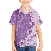 Heiva i Tahiti Family Matching Mermaid Dress and Hawaiian Shirt Tahitian Tiare Maori Cowrie Lei Purple LT14 Son's Shirt Purple - Polynesian Pride