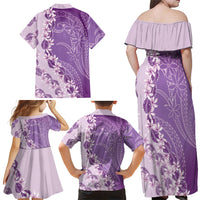 Heiva i Tahiti Family Matching Off Shoulder Maxi Dress and Hawaiian Shirt Tahitian Tiare Maori Cowrie Lei Purple LT14 - Polynesian Pride