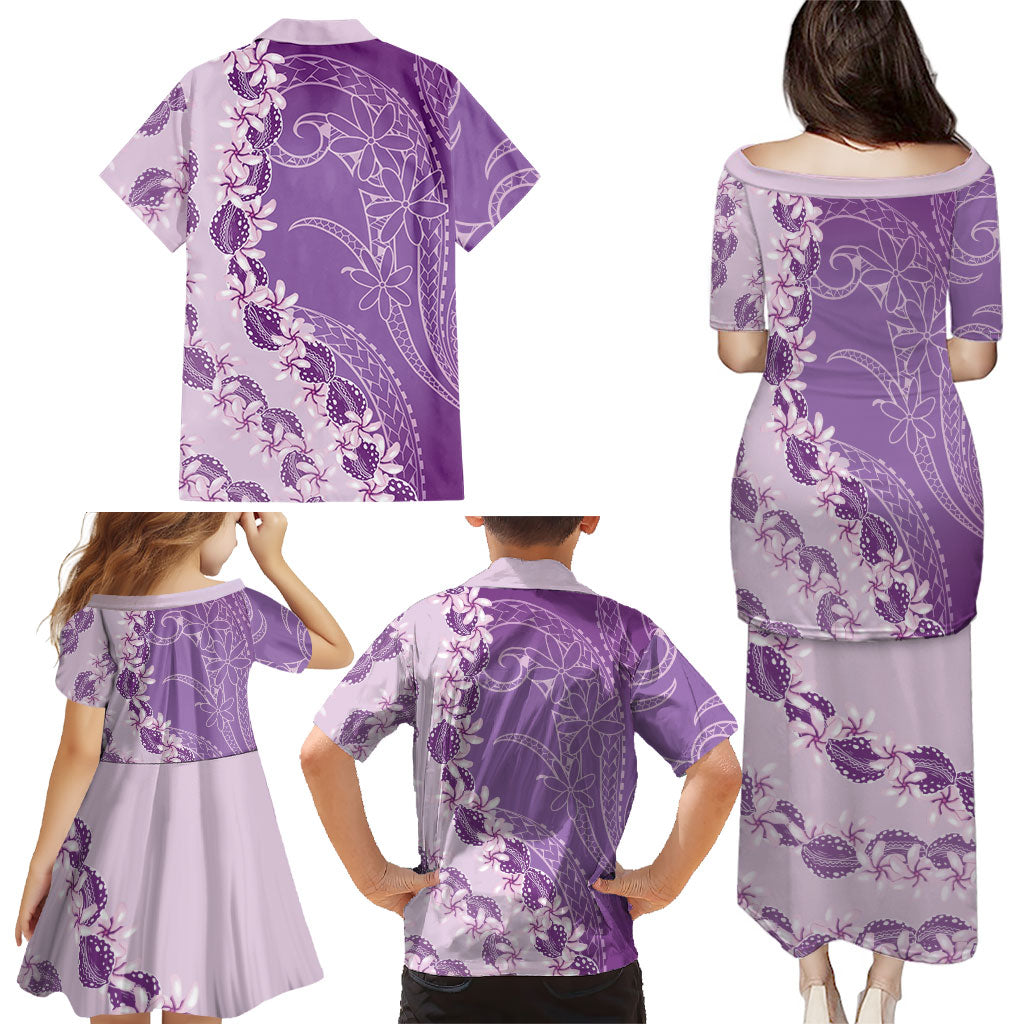 Heiva i Tahiti Family Matching Puletasi and Hawaiian Shirt Tahitian Tiare Maori Cowrie Lei Purple LT14 - Polynesian Pride