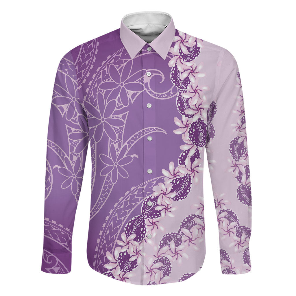 Heiva i Tahiti Family Matching Puletasi and Hawaiian Shirt Tahitian Tiare Maori Cowrie Lei Purple LT14 Dad's Shirt - Long Sleeve Purple - Polynesian Pride