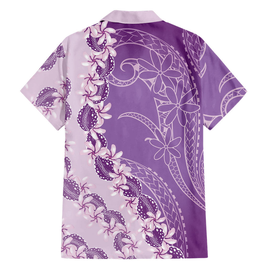Heiva i Tahiti Family Matching Short Sleeve Bodycon Dress and Hawaiian Shirt Tahitian Tiare Maori Cowrie Lei Purple LT14 - Polynesian Pride