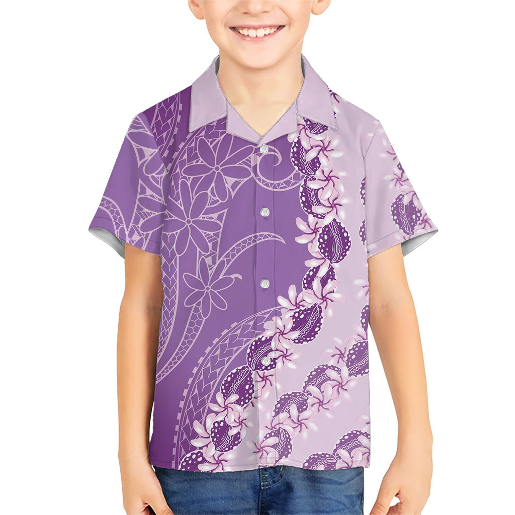 Heiva i Tahiti Family Matching Short Sleeve Bodycon Dress and Hawaiian Shirt Tahitian Tiare Maori Cowrie Lei Purple LT14 Son's Shirt Purple - Polynesian Pride