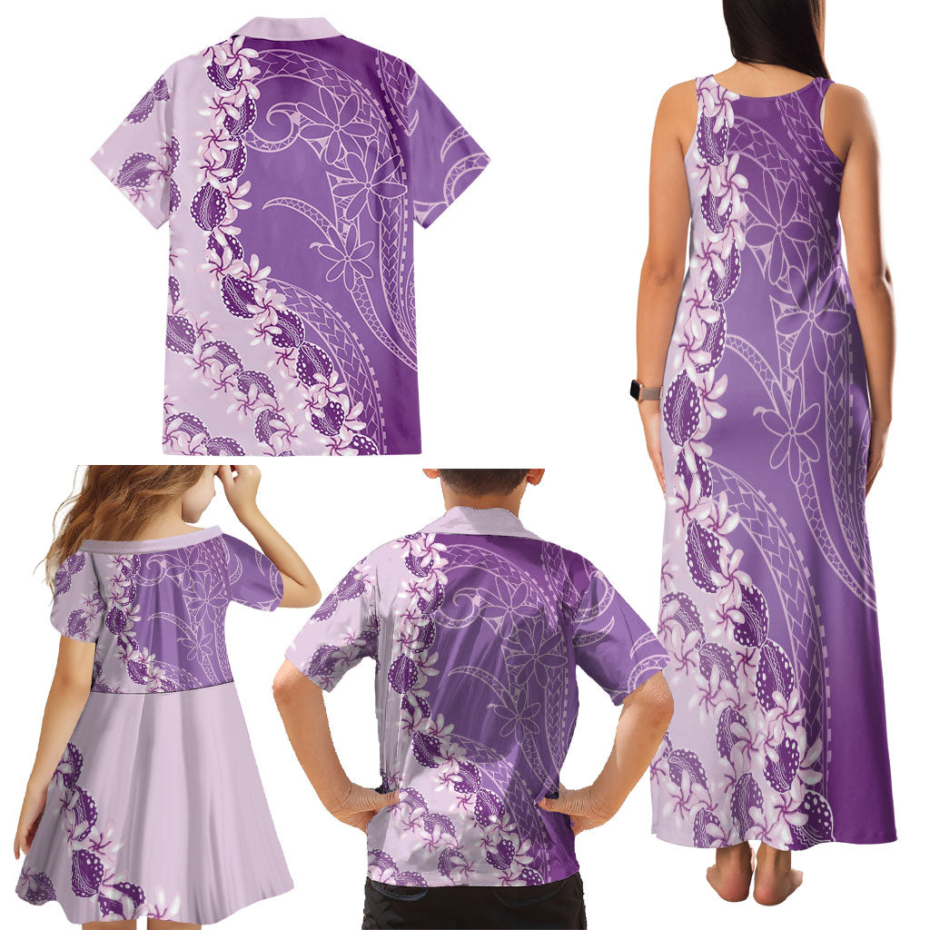 Heiva i Tahiti Family Matching Tank Maxi Dress and Hawaiian Shirt Tahitian Tiare Maori Cowrie Lei Purple LT14 - Polynesian Pride