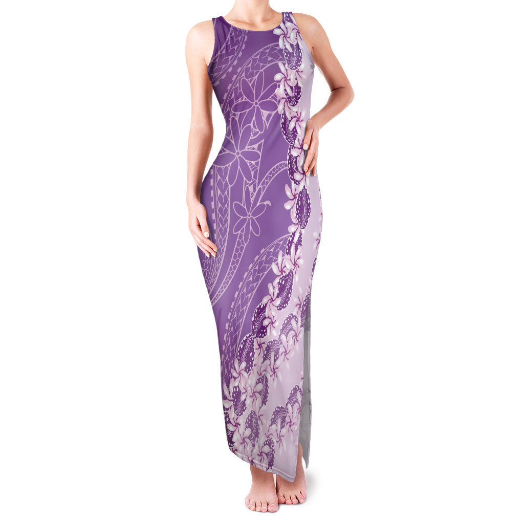 Heiva i Tahiti Family Matching Tank Maxi Dress and Hawaiian Shirt Tahitian Tiare Maori Cowrie Lei Purple LT14 Mom's Dress Purple - Polynesian Pride