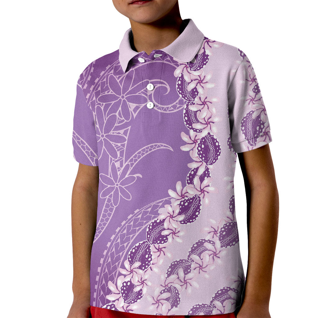 Heiva i Tahiti Kid Polo Shirt Tahitian Tiare Maori Cowrie Lei Purple LT14 Kid Purple - Polynesian Pride