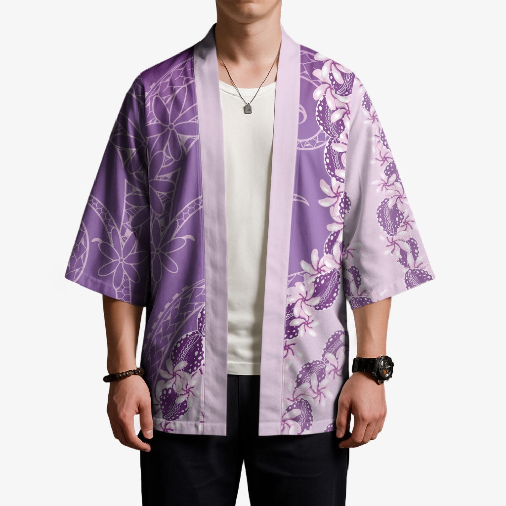 Heiva i Tahiti Kimono Tahitian Tiare Maori Cowrie Lei Purple