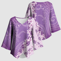 Heiva i Tahiti Kimono Sleeve Blouse Tahitian Tiare Maori Cowrie Lei Purple