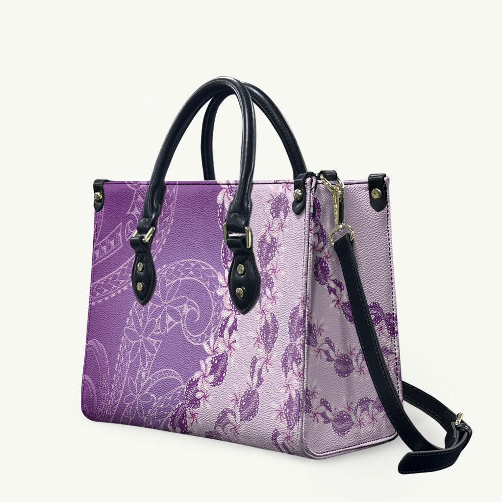 Heiva i Tahiti Leather Bag Tahitian Tiare Maori Cowrie Lei Purple