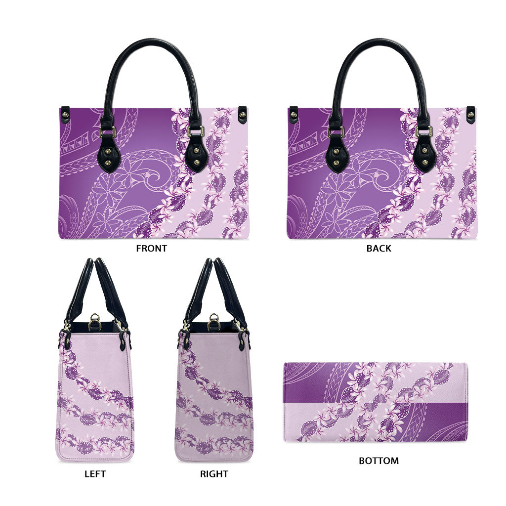 Heiva i Tahiti Leather Bag Tahitian Tiare Maori Cowrie Lei Purple