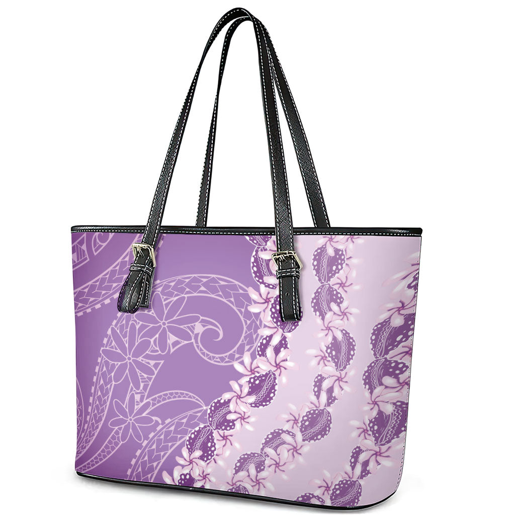 Heiva i Tahiti Leather Tote Bag Tahitian Tiare Maori Cowrie Lei Purple