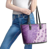 Heiva i Tahiti Leather Tote Bag Tahitian Tiare Maori Cowrie Lei Purple