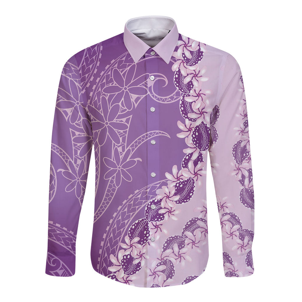 Heiva i Tahiti Long Sleeve Button Shirt Tahitian Tiare Maori Cowrie Lei Purple