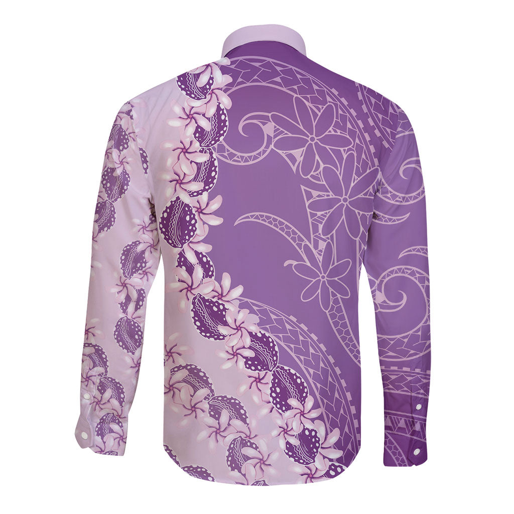 Heiva i Tahiti Long Sleeve Button Shirt Tahitian Tiare Maori Cowrie Lei Purple