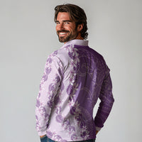 Heiva i Tahiti Long Sleeve Polo Shirt Tahitian Tiare Maori Cowrie Lei Purple LT14 - Polynesian Pride
