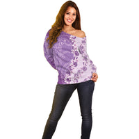 Heiva i Tahiti Off Shoulder Sweater Tahitian Tiare Maori Cowrie Lei Purple