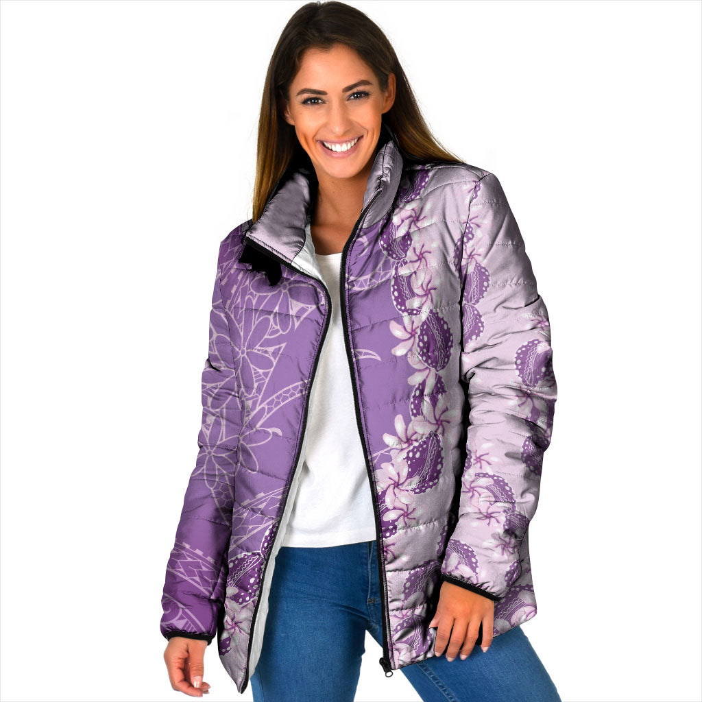 Heiva i Tahiti Padded Jacket Tahitian Tiare Maori Cowrie Lei Purple