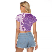 Heiva i Tahiti Raglan Cropped T Shirt Tahitian Tiare Maori Cowrie Lei Purple