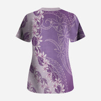 Heiva i Tahiti Scrub Top Tahitian Tiare Maori Cowrie Lei Purple