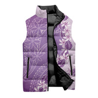 Heiva i Tahiti Sleeveless Puffer Jacket Tahitian Tiare Maori Cowrie Lei Purple