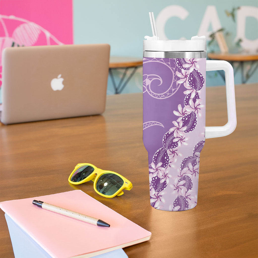 Heiva i Tahiti Tumbler With Handle Tahitian Tiare Maori Cowrie Lei Purple