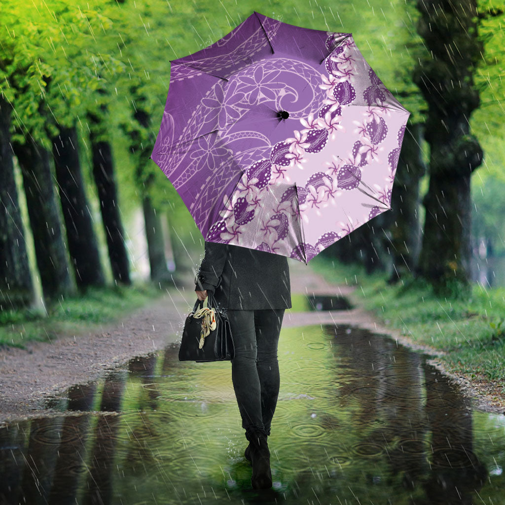Heiva i Tahiti Umbrella Tahitian Tiare Maori Cowrie Lei Purple