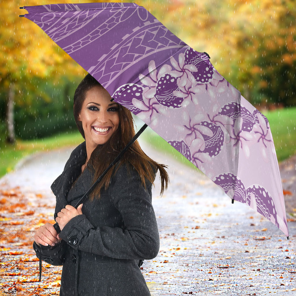 Heiva i Tahiti Umbrella Tahitian Tiare Maori Cowrie Lei Purple