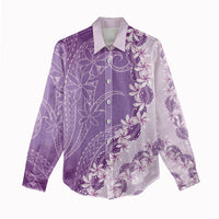 Heiva i Tahiti Women Casual Shirt Tahitian Tiare Maori Cowrie Lei Purple LT14 - Polynesian Pride