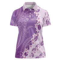 Heiva i Tahiti Women Polo Shirt Tahitian Tiare Maori Cowrie Lei Purple LT14 Female Purple - Polynesian Pride