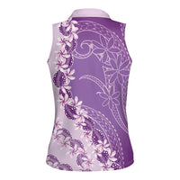 Heiva i Tahiti Women Sleeveless Polo Shirt Tahitian Tiare Maori Cowrie Lei Purple LT14 - Polynesian Pride