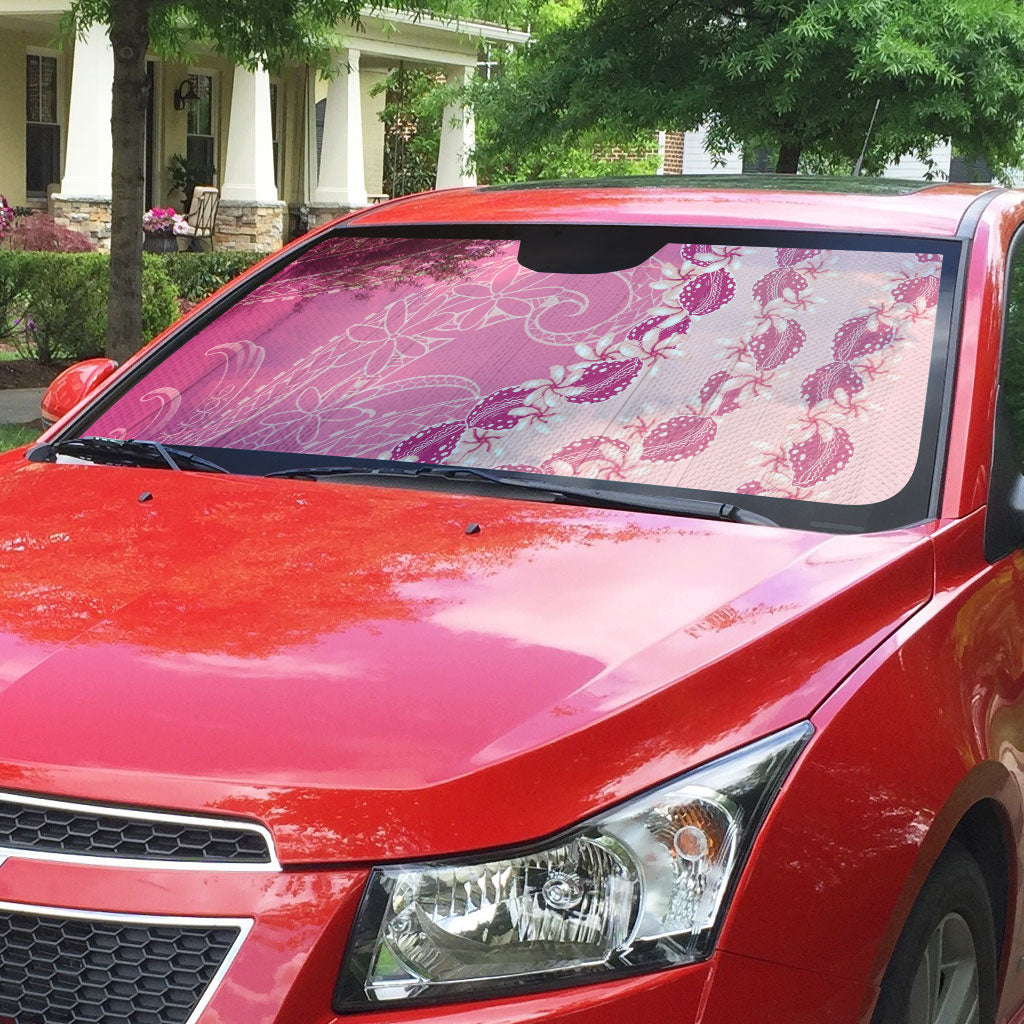 Heiva i Tahiti Auto Sun Shade Tahitian Tiare Maori Cowrie Lei Pink