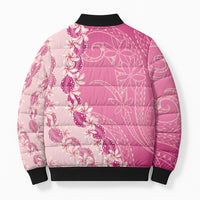 Heiva i Tahiti Bomber Puffer Jacket Tahitian Tiare Maori Cowrie Lei Pink