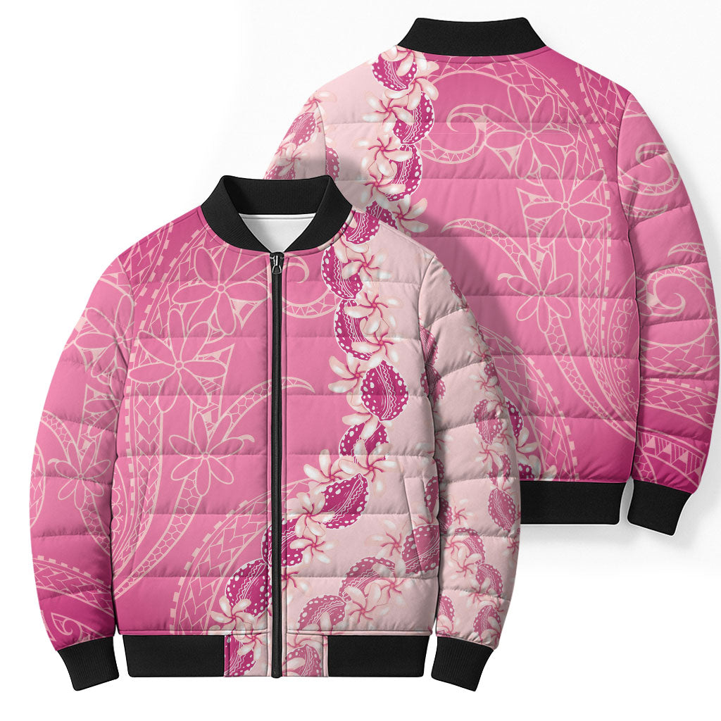 Heiva i Tahiti Bomber Puffer Jacket Tahitian Tiare Maori Cowrie Lei Pink